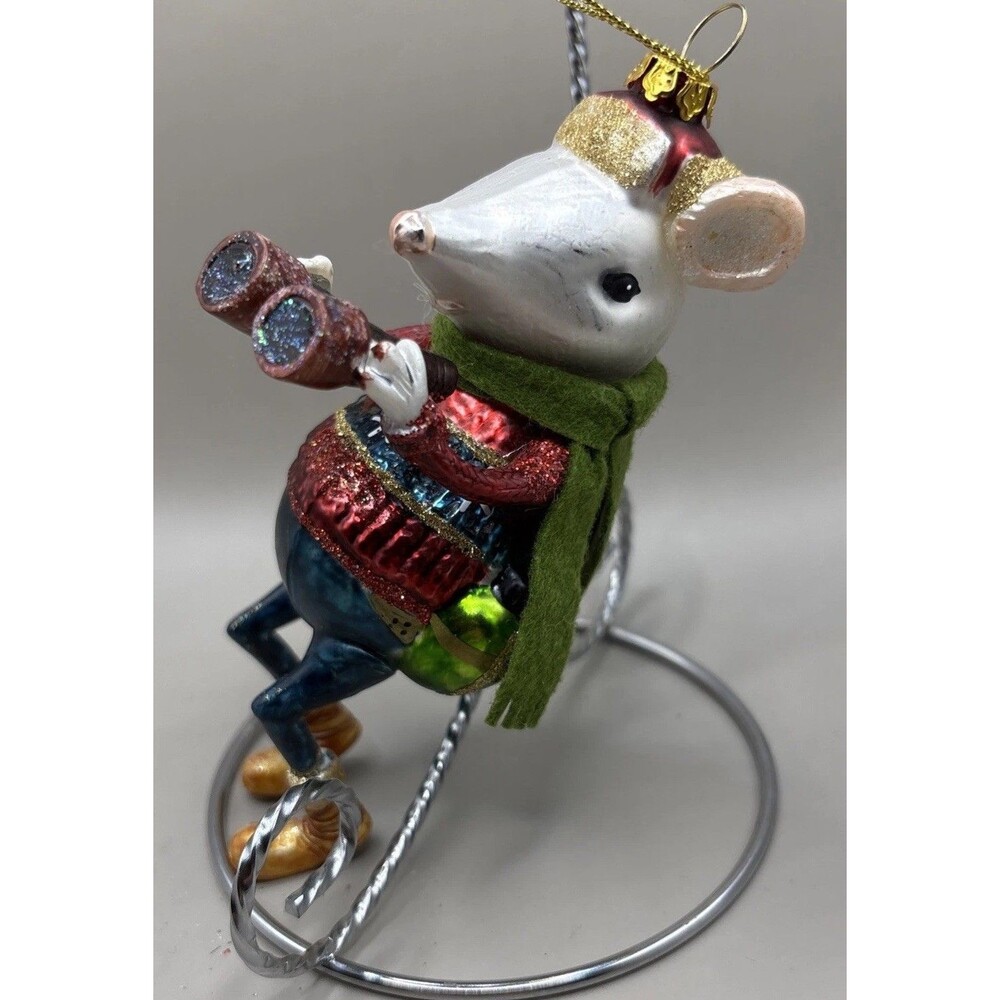 PIER 1 IMPORTS Art Glass Sightseeing MOUSE Tree Hanging Ornament Christmas